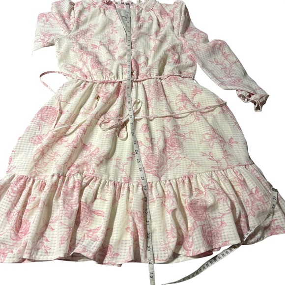 Joie Pink Floral Ruffle Mini Dress Cottagecore Romantic Boho Prairie Size M - Picture 6 of 8